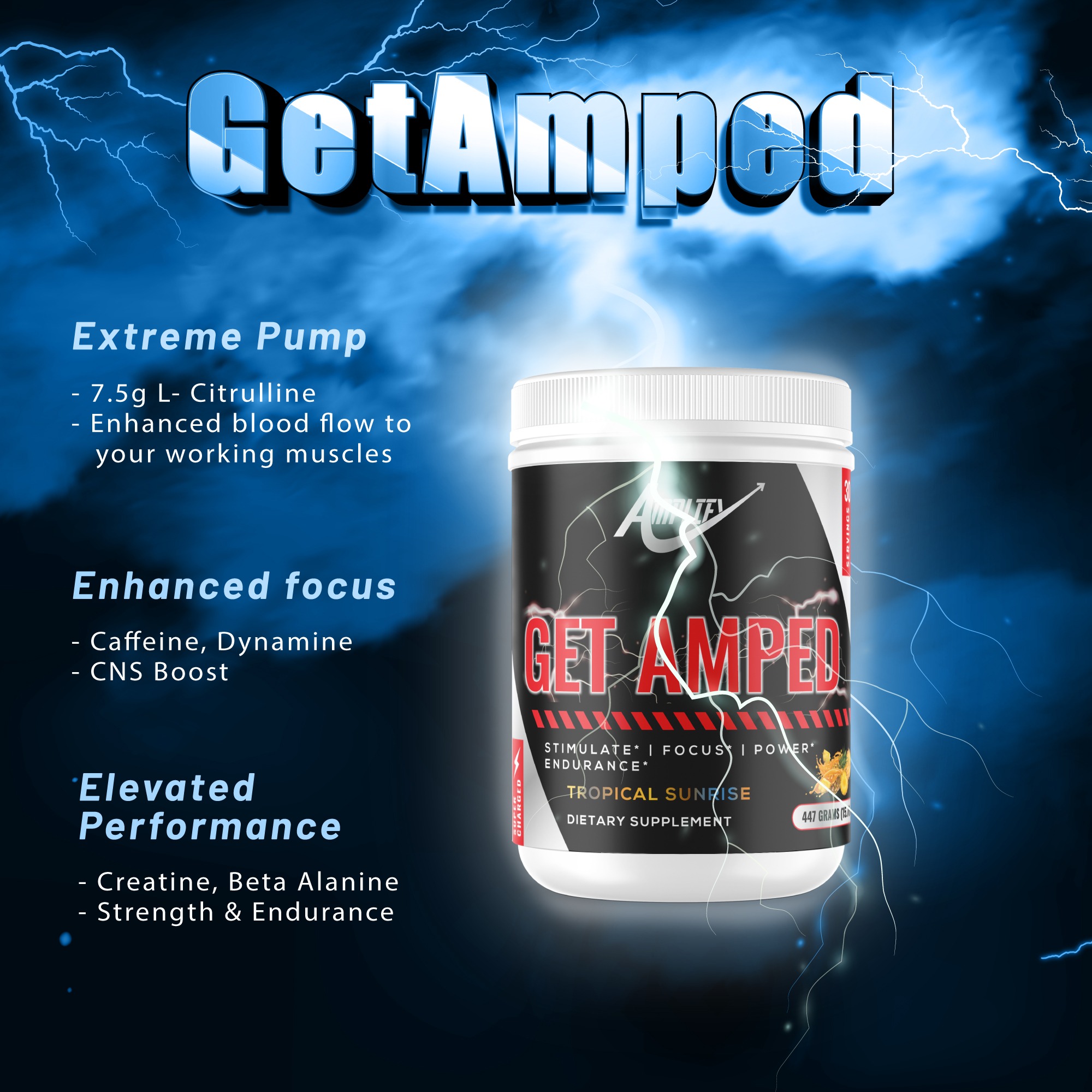 - Extreme Pump - 7.5g L- Citrulline - Enhanced blood flow to your working muscles - Enhanced focus - Caffeine, Dynamine - CNS Boost - Improved Performance - Creatine, Beta Alanine - Strength & Endurance
